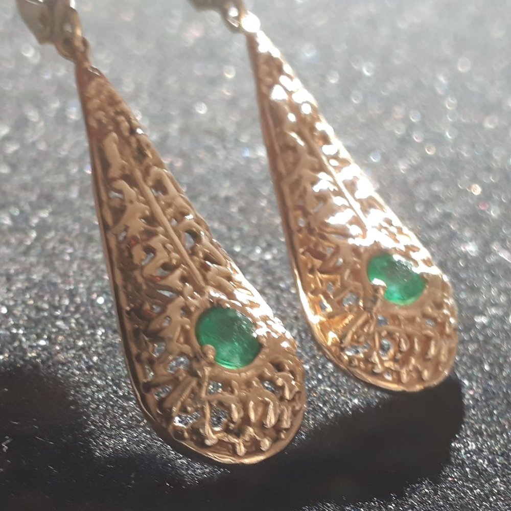 OOAK 14K Gold and Emerald Earrings - Picture 10 of 11